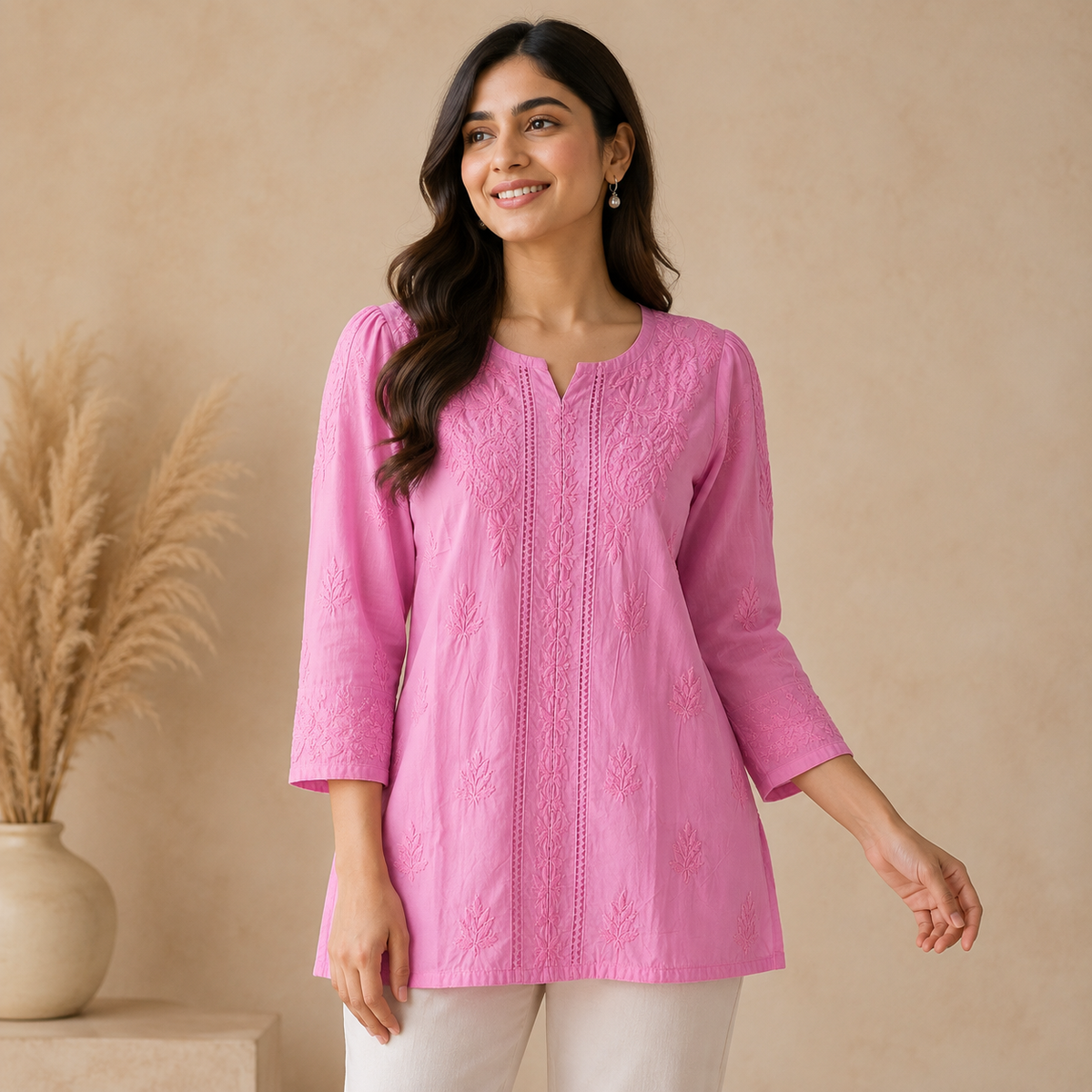 Rose Blush Women's Handcrafted Chikankari Kurti