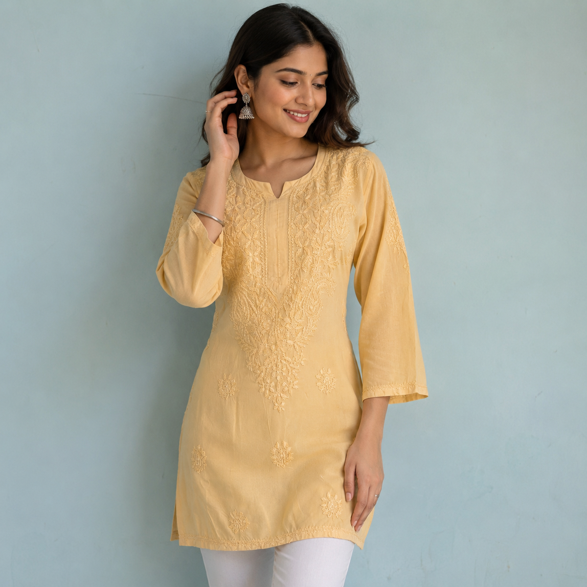 Elegant Yellow Chikankari Embroidered Kurti