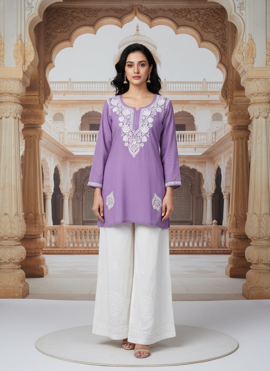 Lavender Lucknowi Chikankari Embroidered Kurti