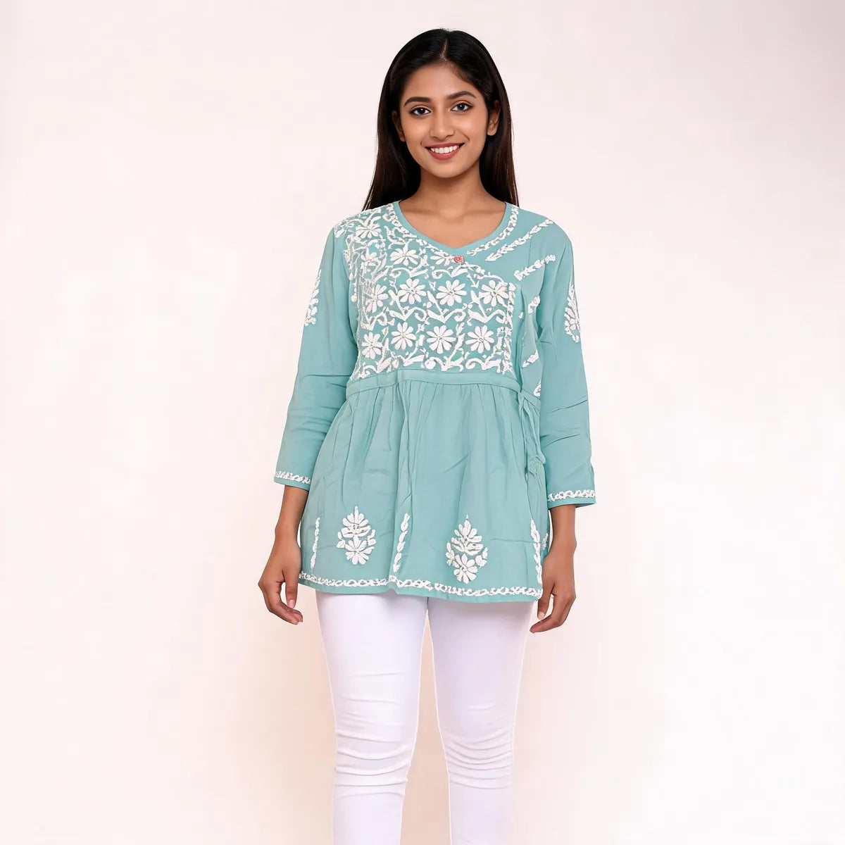 Sea Breeze Chikankari A-Line Cotton Kurti